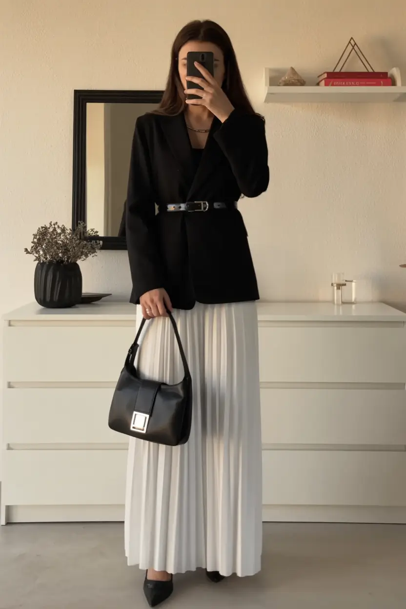 spring formal outfits for women 2026 Structured Blazer With Flowing Pleats