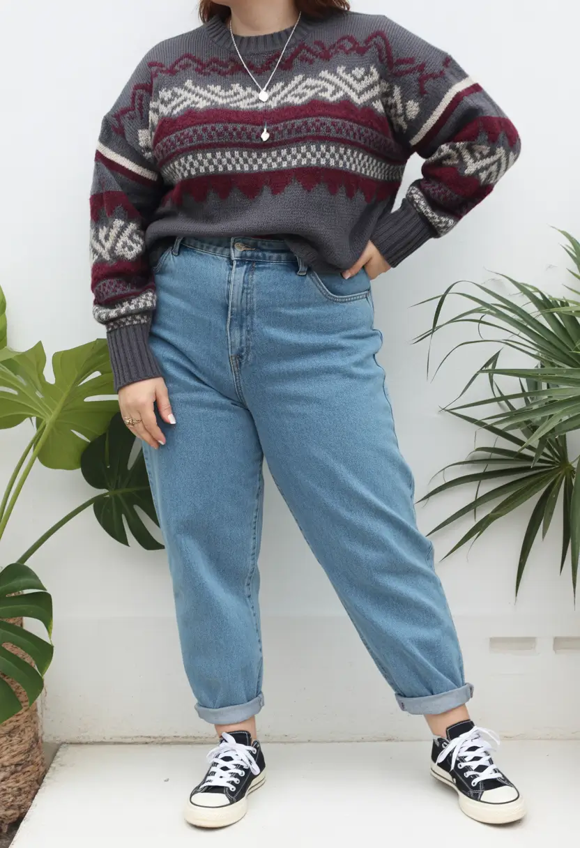 stylish plus size outfits for spring 2026 Soft Vintage Knit with Everyday Spring Denim