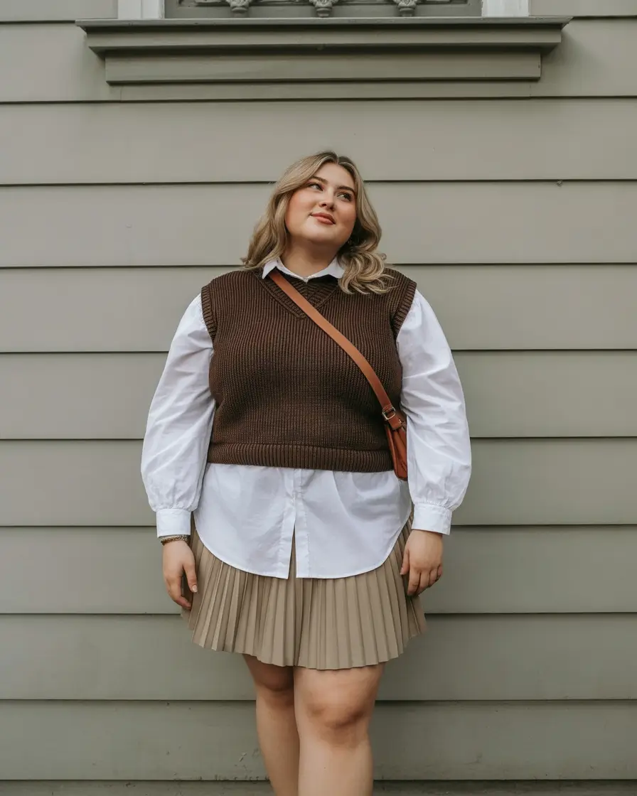 stylish plus size outfits for spring 2026 Preppy Spring Layers with Playful Movement