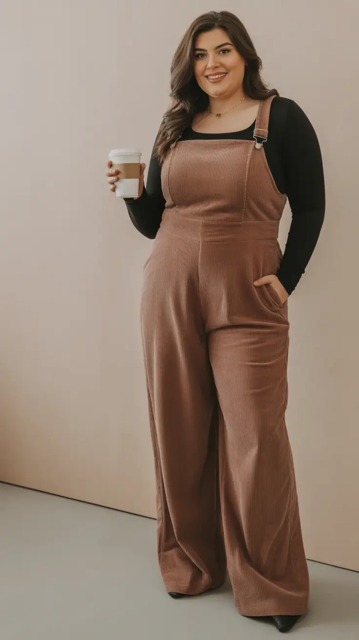 stylish plus size outfits for spring 2026 Warm Corduroy Comfort with a Chic Twist