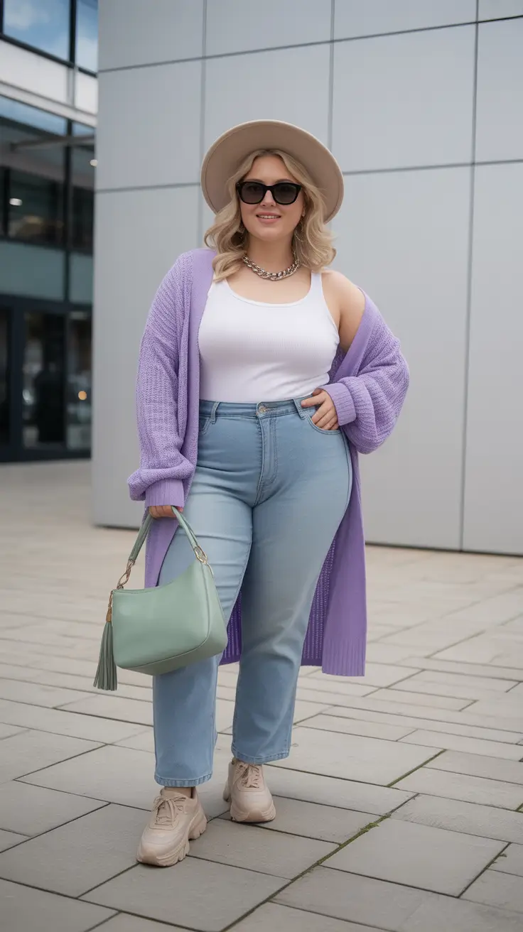 stylish plus size outfits for spring 2026 Lavender Layers with a Fresh Spring Glow