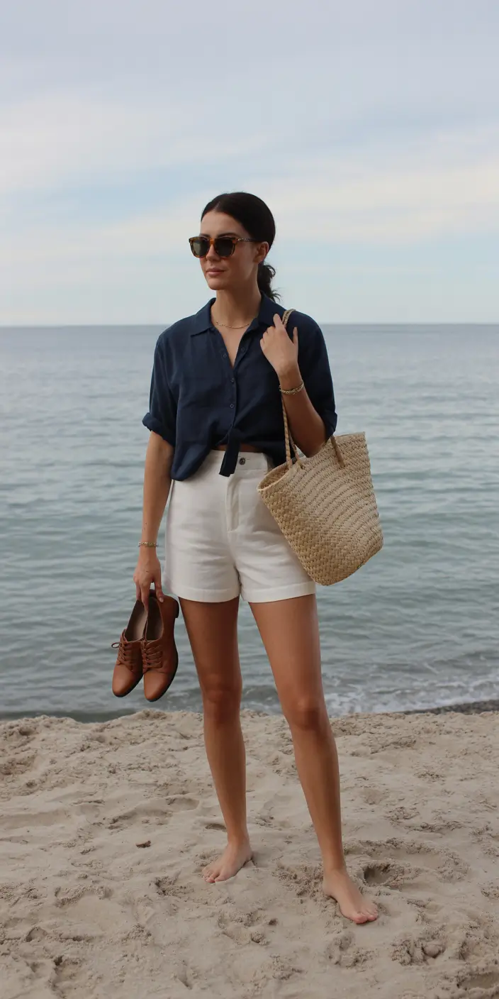 stylish spring beach outfits 2026 Navy Calm with a Shoreline Ease