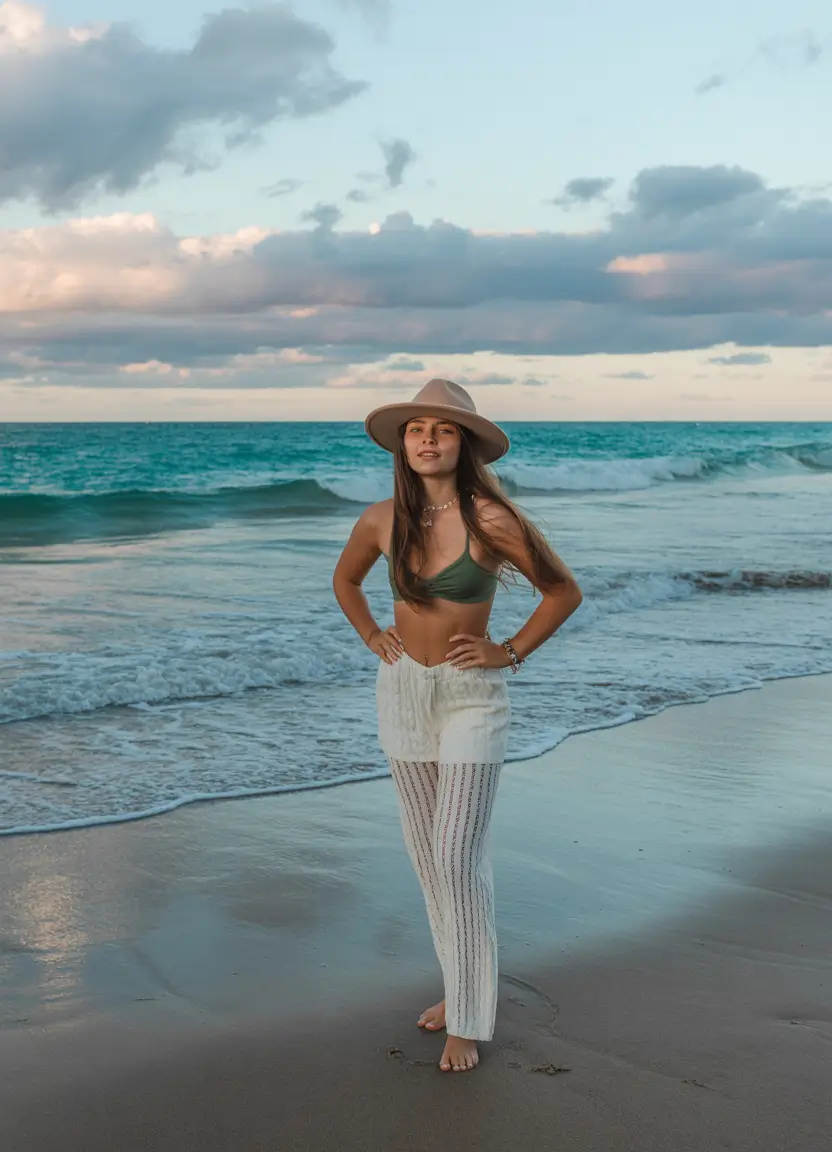 stylish spring beach outfits 2026 Ocean Greens with a Sunset Glow