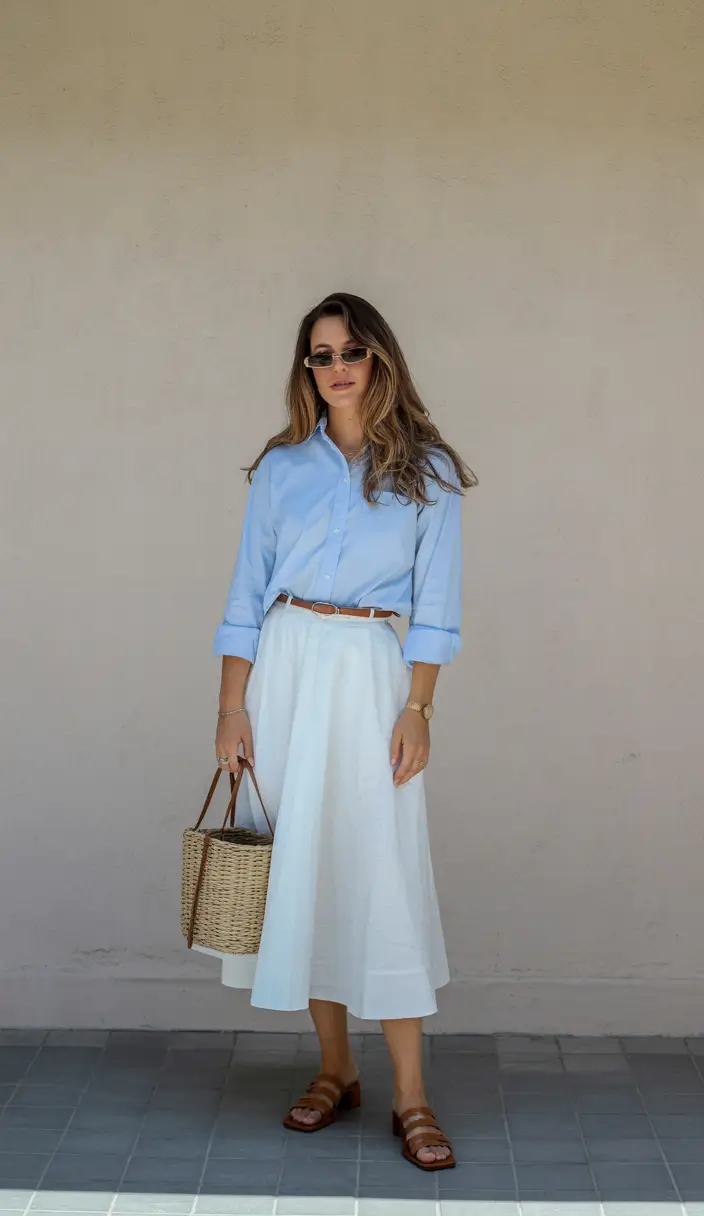 stylish spring beach outfits 2026 Sky Blue Softness with a Coastal Classic Feel