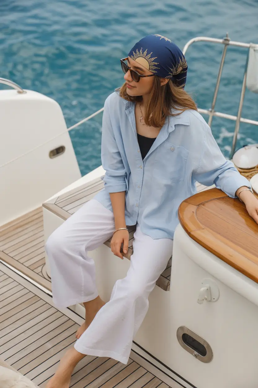 stylish spring beach outfits 2026 Sea Breeze Blue with a Relaxed Sailing Mood