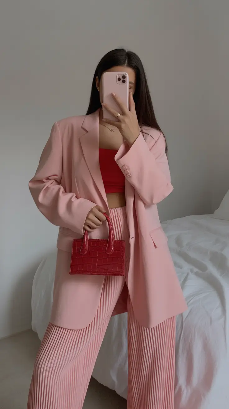 stylish spring fashion outfits 2026 Layered Pinks with a Bold Spring Contrast