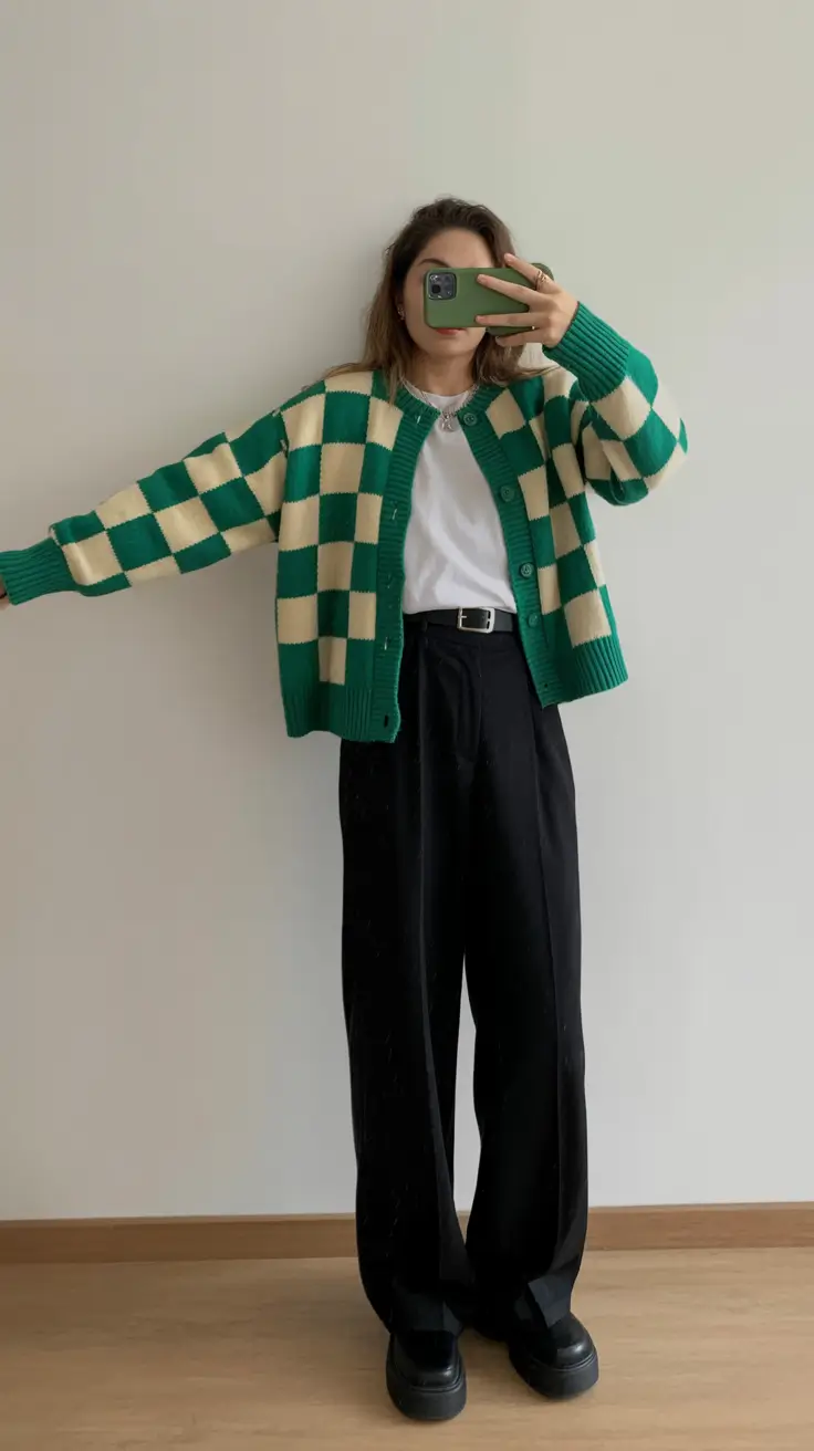 stylish spring fashion outfits 2026 Playful Green Knit with Relaxed Transitional Energy