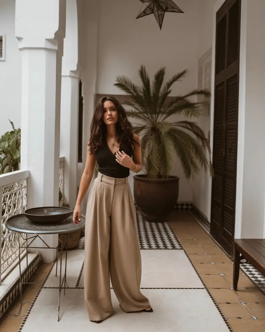 stylish spring outfits boho 2026 Minimal Black and Taupe Balance