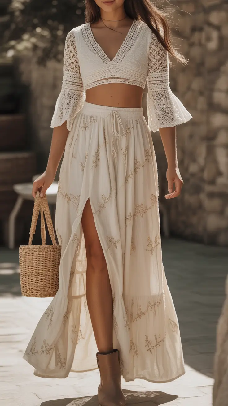 stylish spring outfits boho 2026 Soft Lace with Floating Skirt Energy