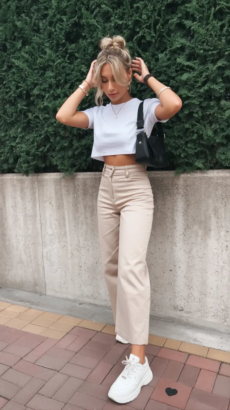 stylish spring outfits with tops 2026 Cropped White Simplicity With Soft Spring Denim