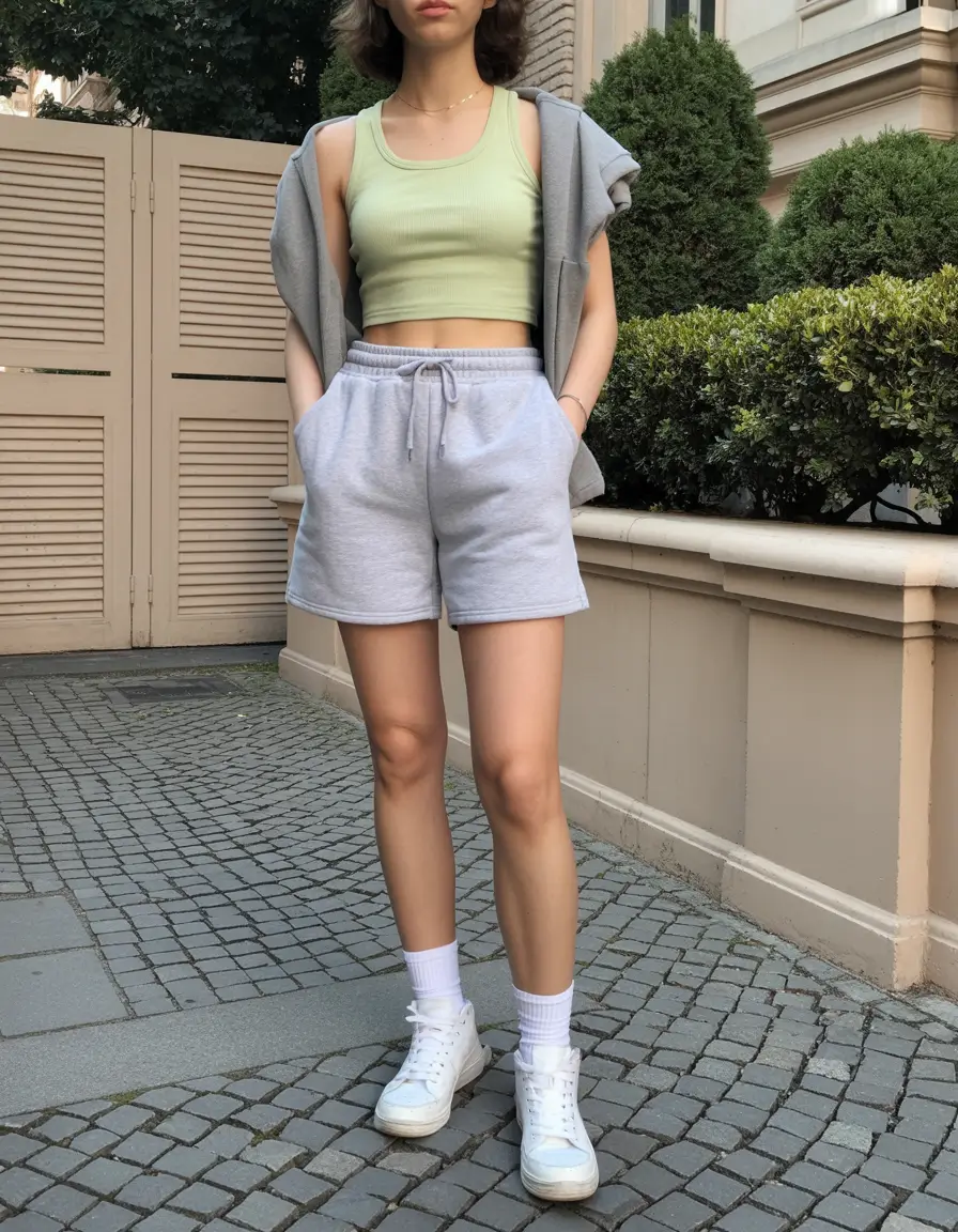 stylish spring outfits with tops 2026 Soft Green Cropped Tank With Light Athletic Comfort