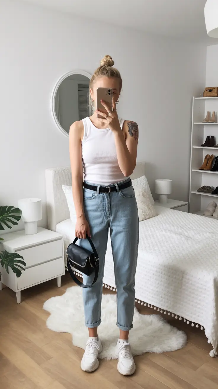 stylish spring outfits with tops 2026 Clean Whites and Classic Denim for an Effortless Spring Mood