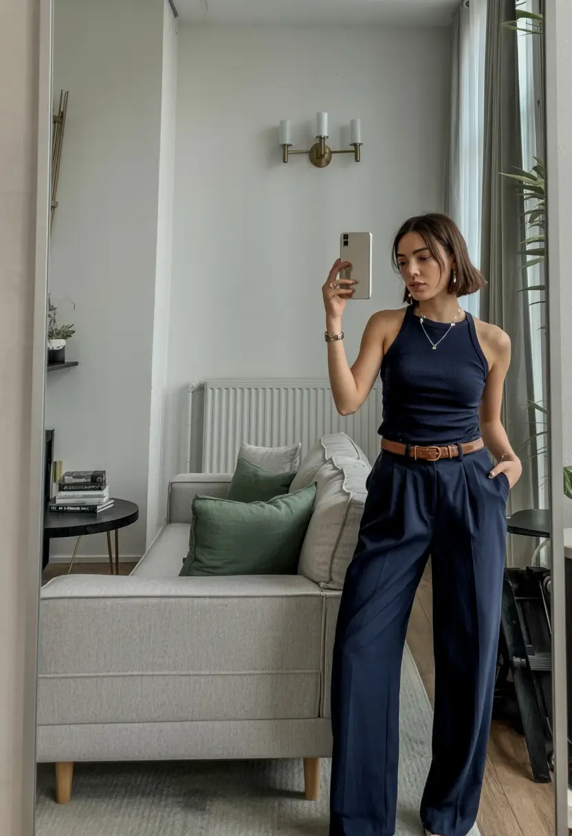 stylish spring outfits with tops 2026 Deep Navy Layers for a Sleek and Modern Spring