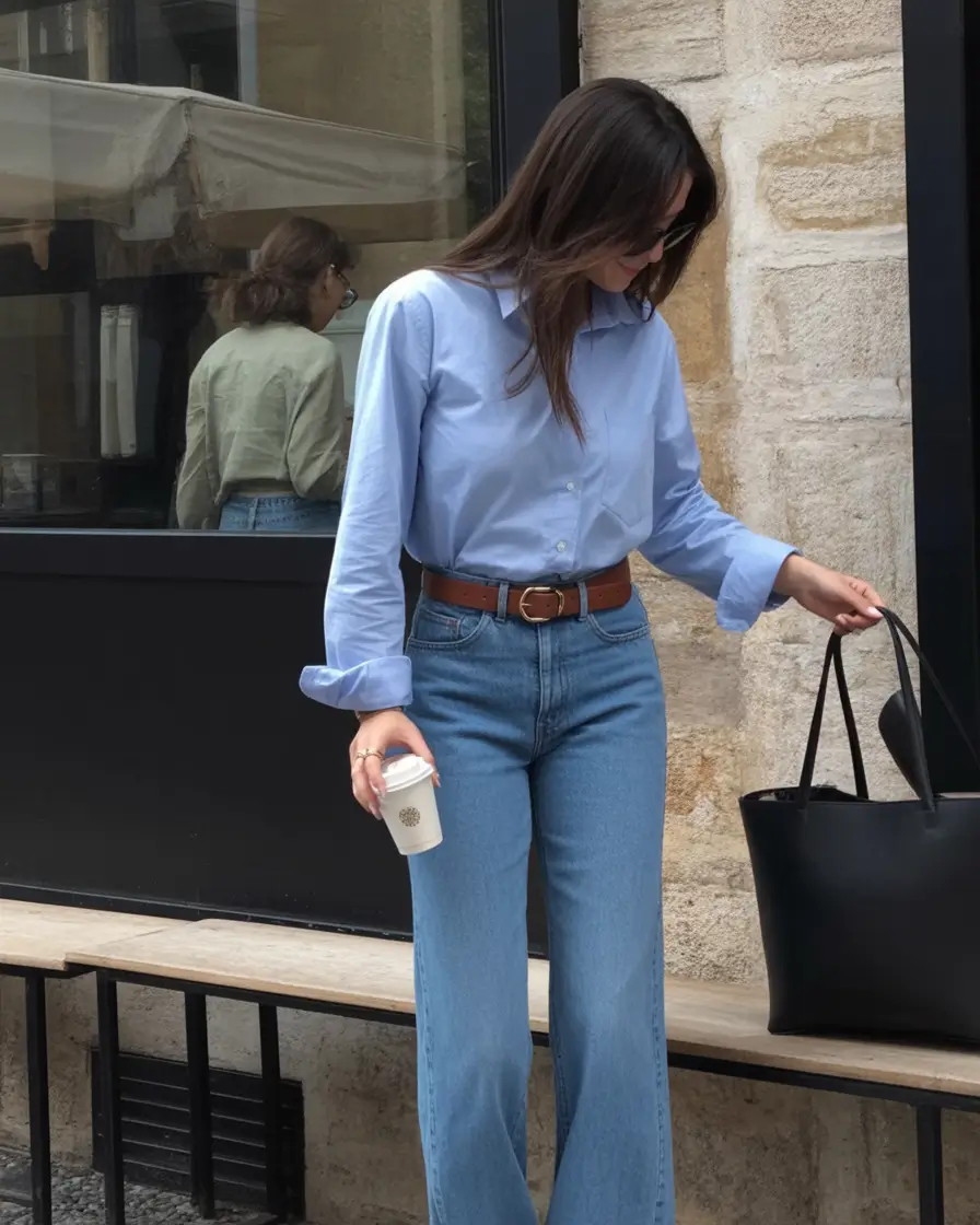 trending spring outfit for Wednesday 2026 Soft Blue Classics for an Easy Midweek Refresh