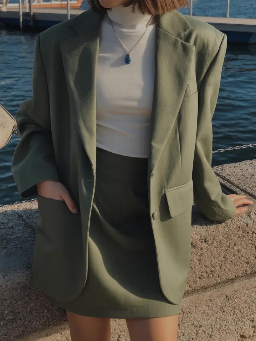trending spring outfit for Wednesday 2026 Soft Green Suiting for a Fresh Midweek Lift