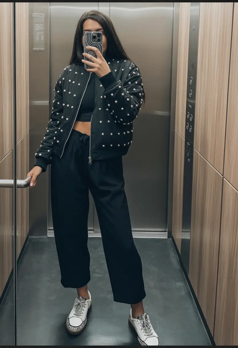 trending spring outfit for Wednesday 2026 All Black Ease with a Statement Jacket for Midweek Confidence