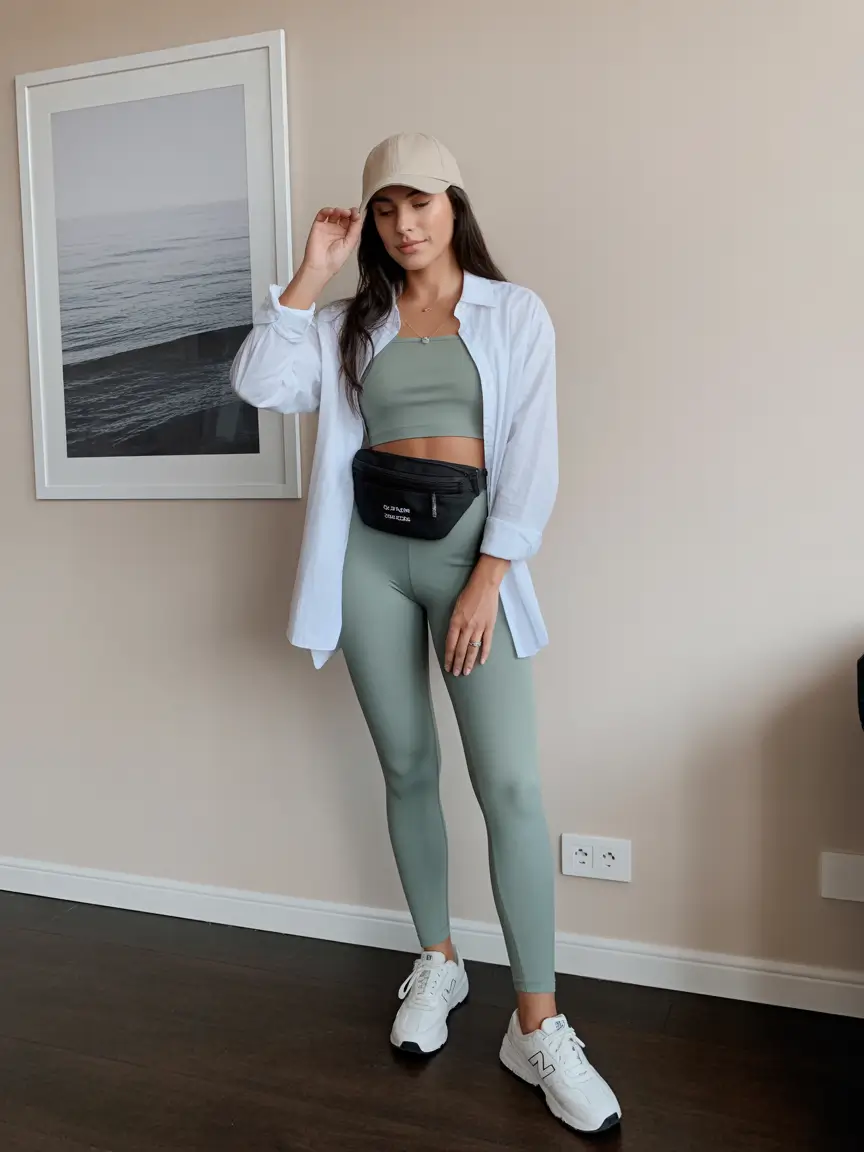 spring athleisure outfits 2026 Soft Green Weekend Warmth