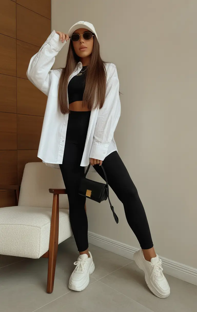 spring athleisure outfits 2026 Classic Contrast with Modern Ease