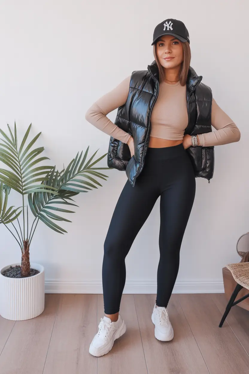 spring athleisure outfits 2026 Sporty Chic With a Glossy Edge