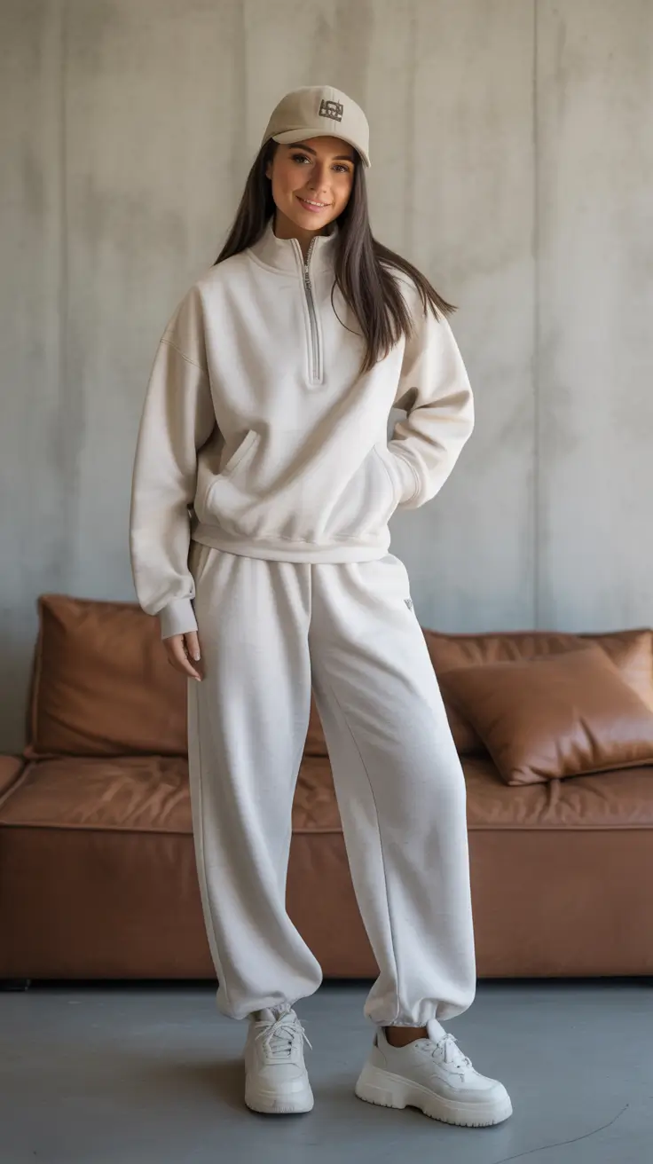 spring athleisure outfits 2026 Creamy Comfort With a Soft Edge