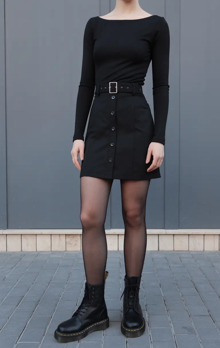 trendy spring miami outfits 2026 Minimal Black Dress With Statement Combat Boots