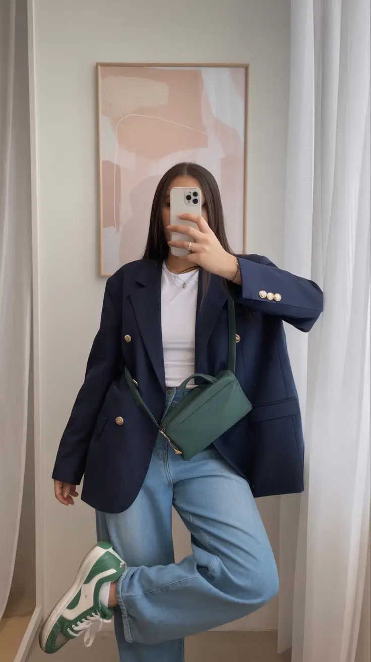 vibrant early spring outfits 2026 Structured Blazer with Fresh Spring Denim Energy