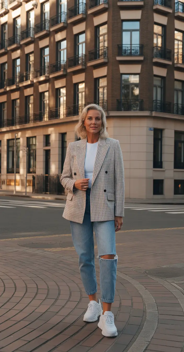 vibrant spring outfits for women over 40 2026 Tailored Checks with Urban Spring Charm