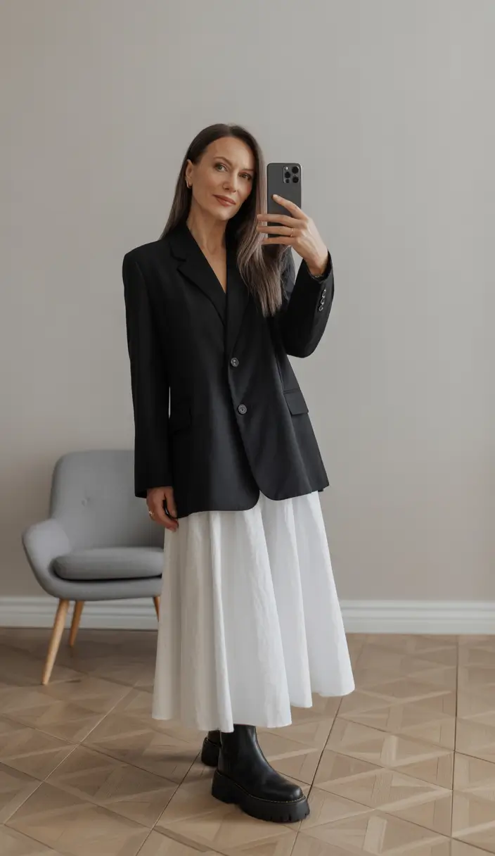 vibrant spring outfits for women over 40 2026 Structured Minimalism with a Graceful Spring Flow