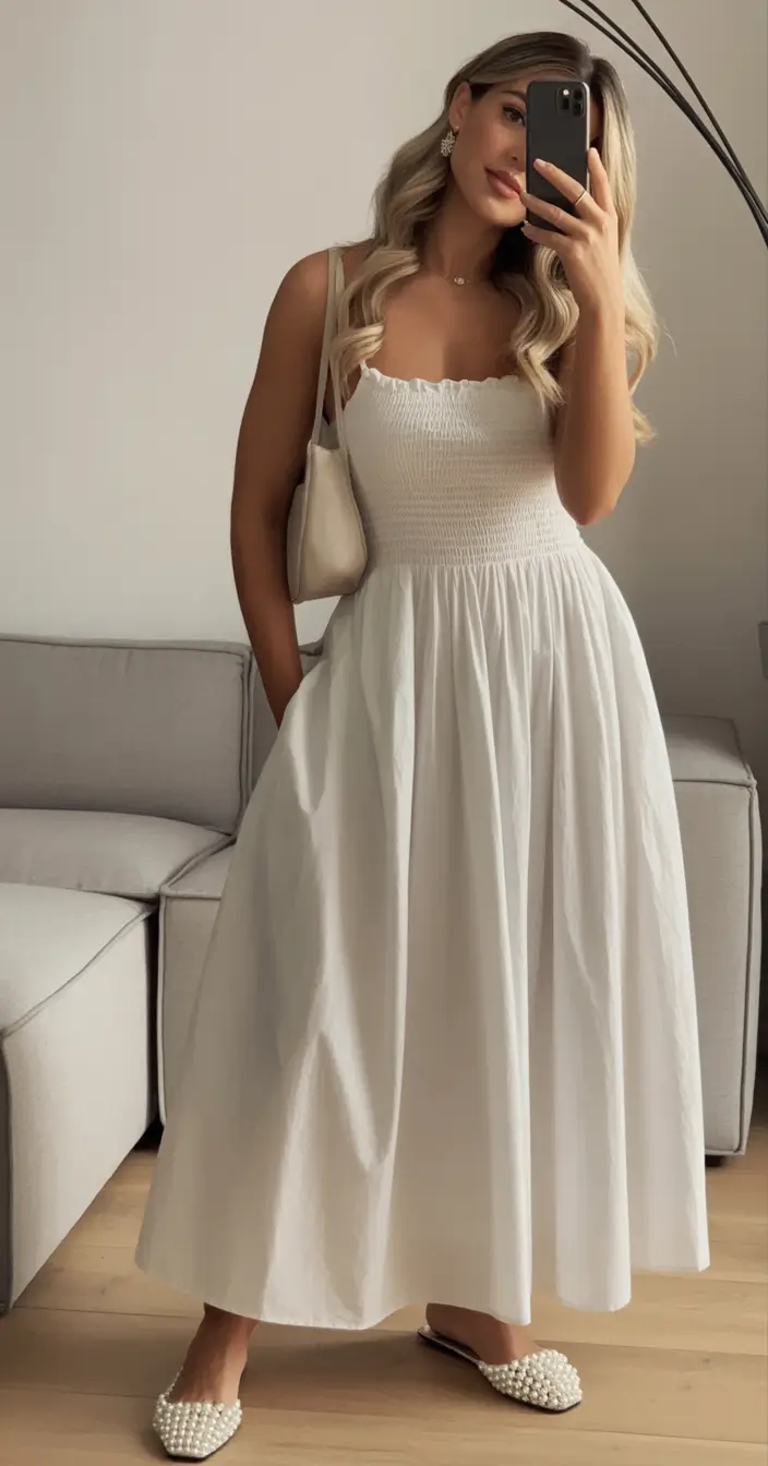 adorable spring dress outfits 2026 Light and effortless white midi that feels like a breath of early spring
