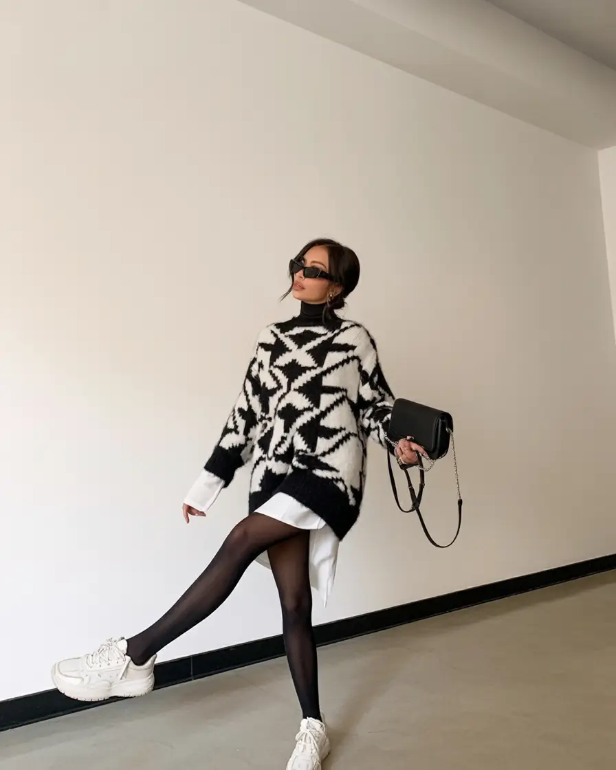 adorable spring dress outfits 2026 Cozy oversized knit over a mini dress with street inspired contrast