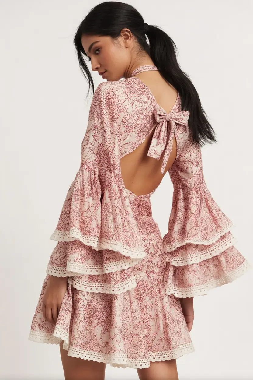 adorable spring dress outfits 2026 Layered ruffle sleeve dress with vintage femininity and spring whimsy