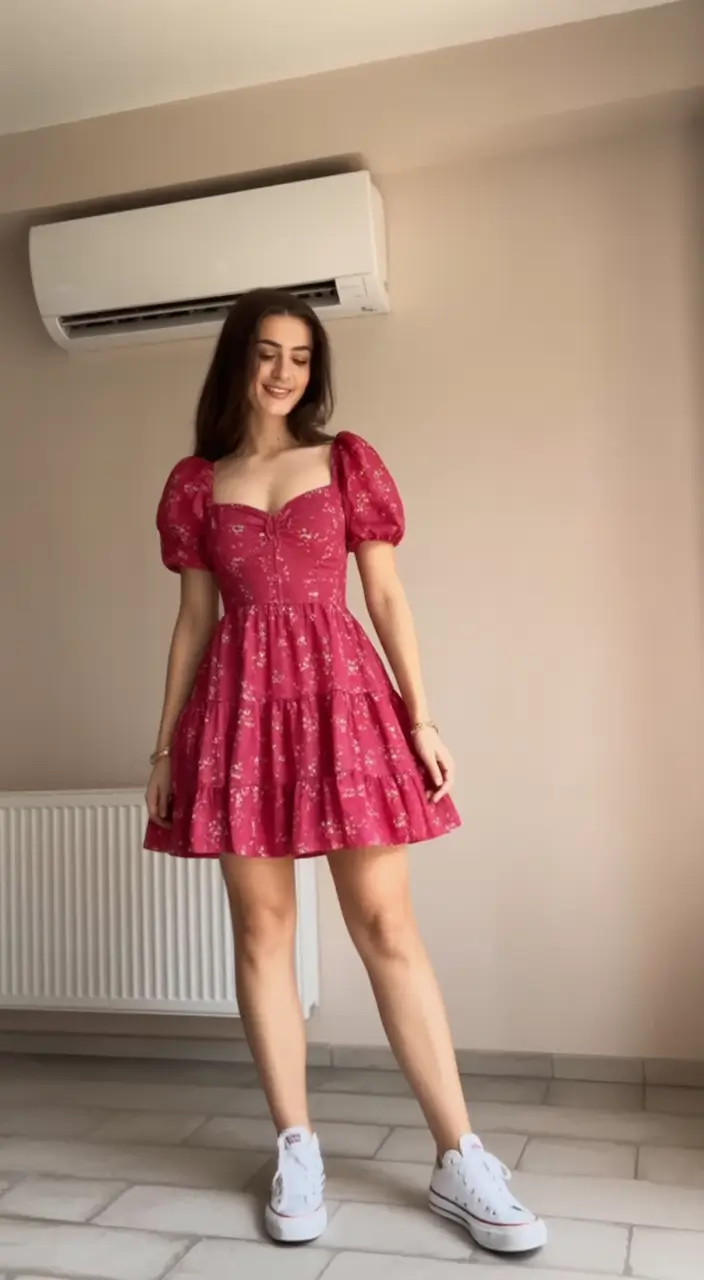 adorable spring dress outfits 2026 Cherry red puff sleeve mini that mixes flirtiness with comfort