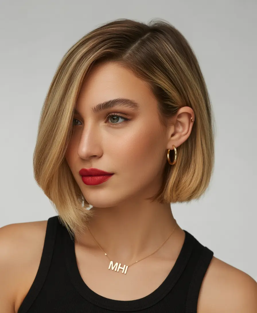 best spring bob haircuts 2026 Chic Side Part Bob in Warm Blonde Blend