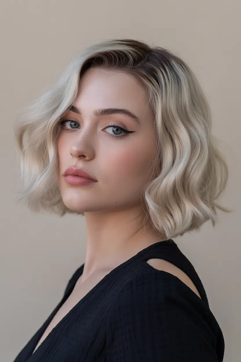 best spring bob haircuts 2026 Soft Wavy Platinum Bob with Gentle Spring Texture