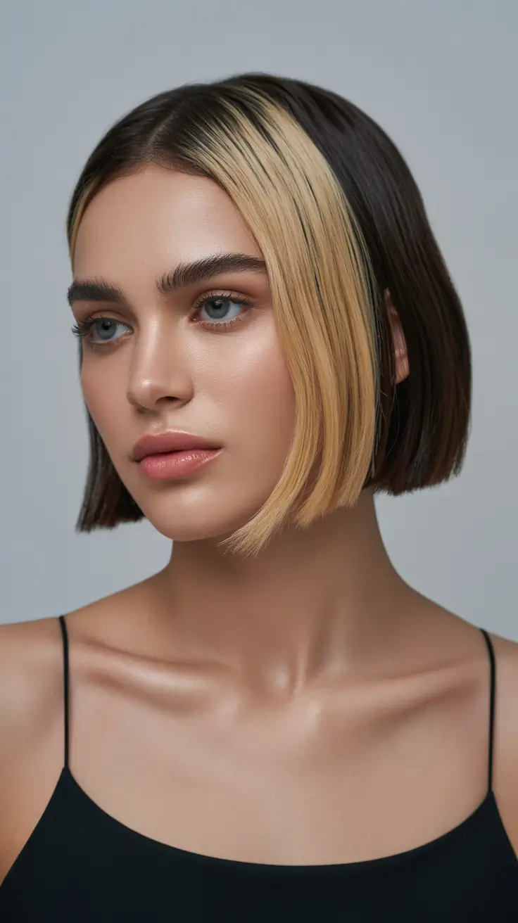 best spring bob haircuts 2026 Bold Money Piece Contrast Bob with Sculpted Edges