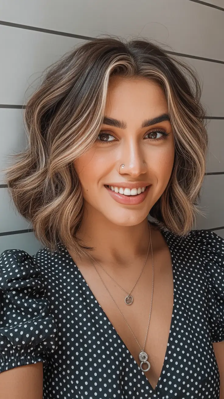 best spring haircuts for heart face shape 2026 Textured Wavy Bob with Dimensional Highlights