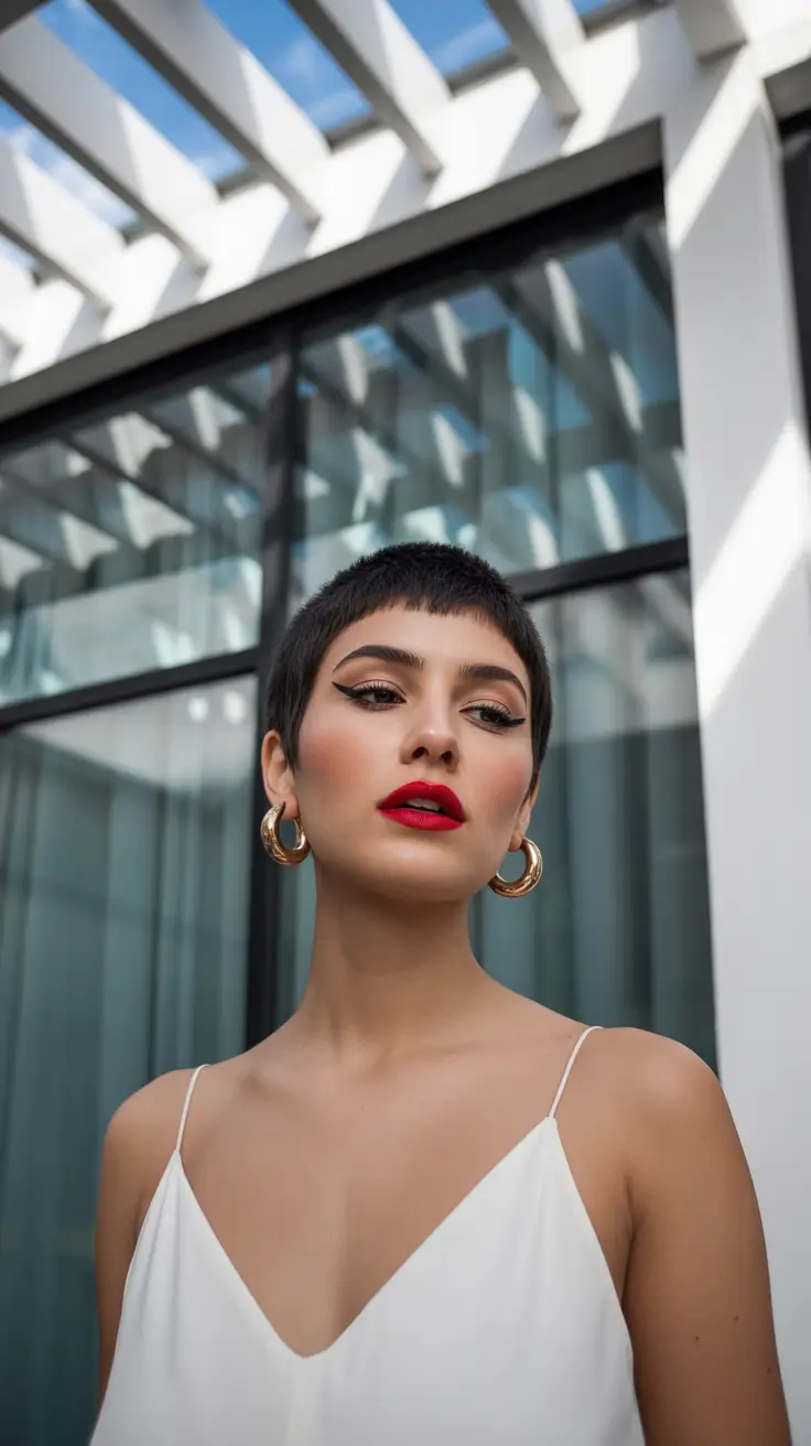 best spring haircuts for heart face shape 2026 Micro Buzz Pixie with Statement Edge