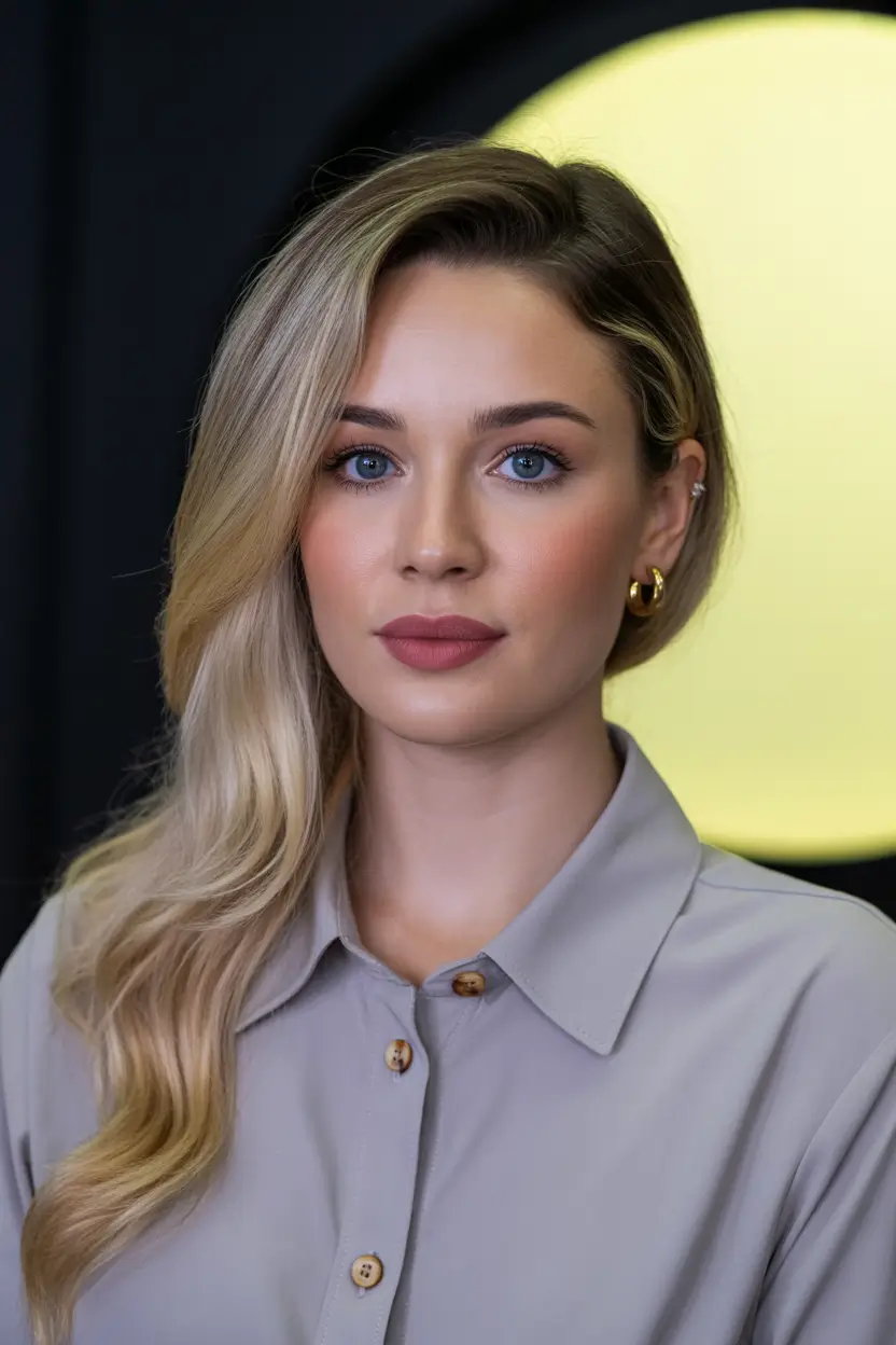 best spring haircuts for heart face shape 2026 Long Side Swept Waves with Deep Part