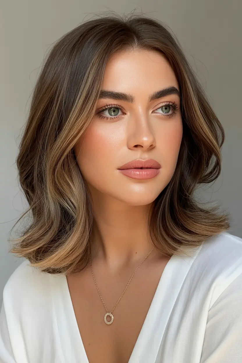 best spring haircuts for heart face shape 2026 Layered Medium Shoulder Length with Dimensional Highlights