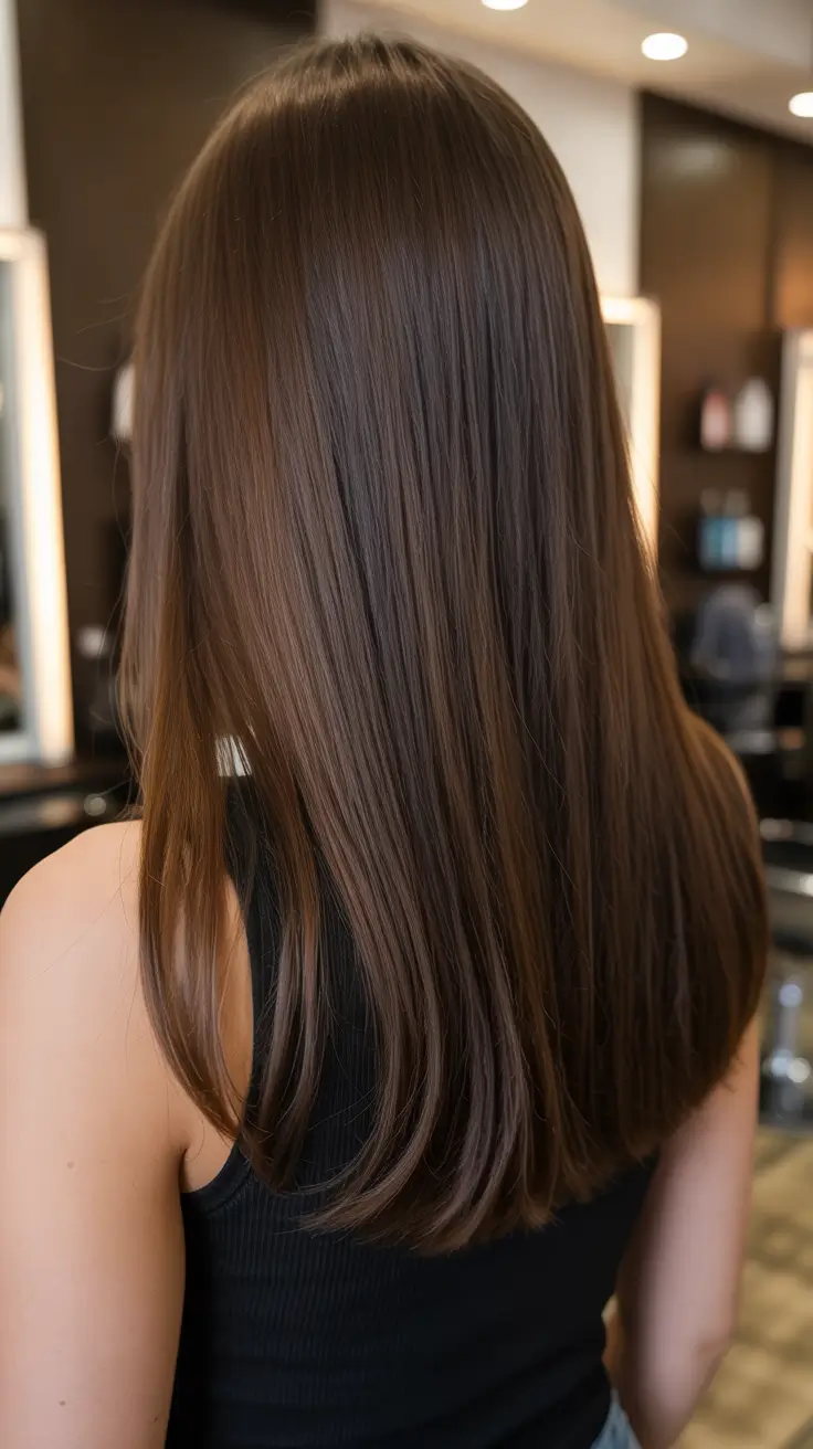 best spring long haircuts trends 2026 Sleek long blunt finish with glassy brunette shine