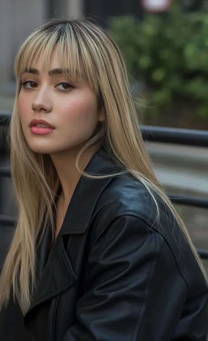 best spring long haircuts trends 2026 Long blonde straight cut with full fringe and smooth ends