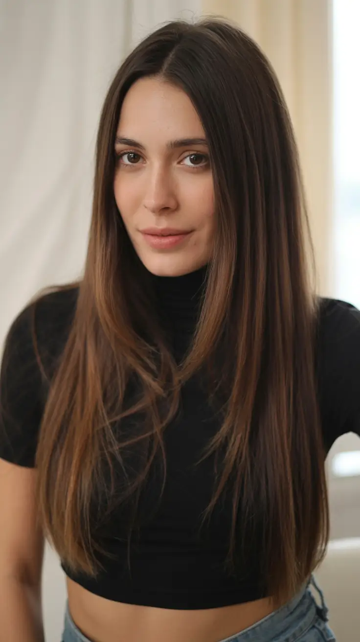 best spring long haircuts trends 2026 Classic long brunette shape with subtle internal layers