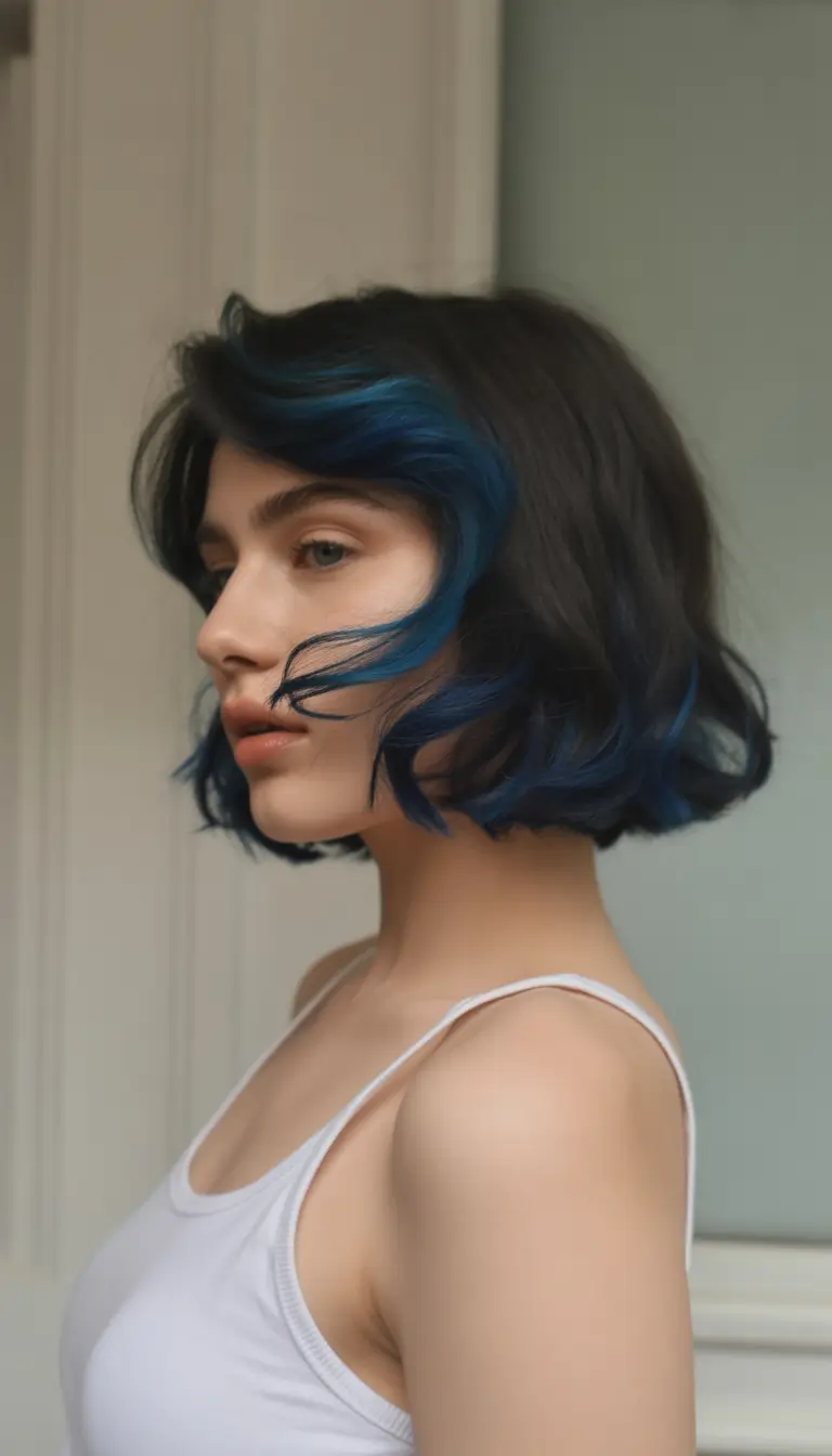 best spring short haircuts ideas 2026 Chin length wavy bob with bold blue dimension