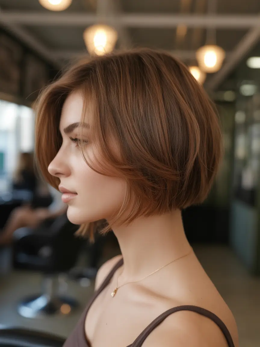 best spring short haircuts ideas 2026 Soft copper rounded bob with airy front layers