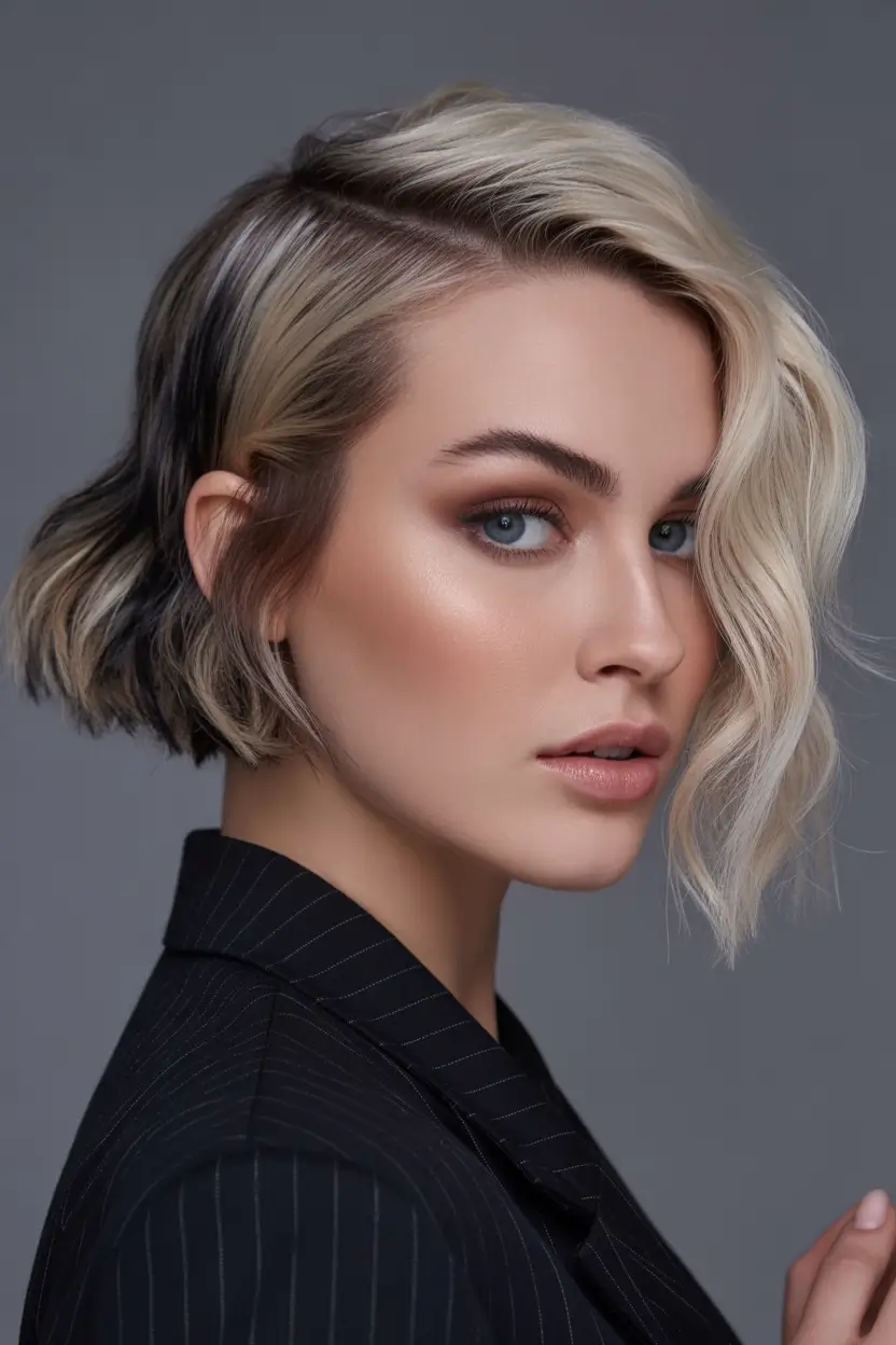 best spring short haircuts ideas 2026 Asymmetrical wave bob with bold blonde contrast