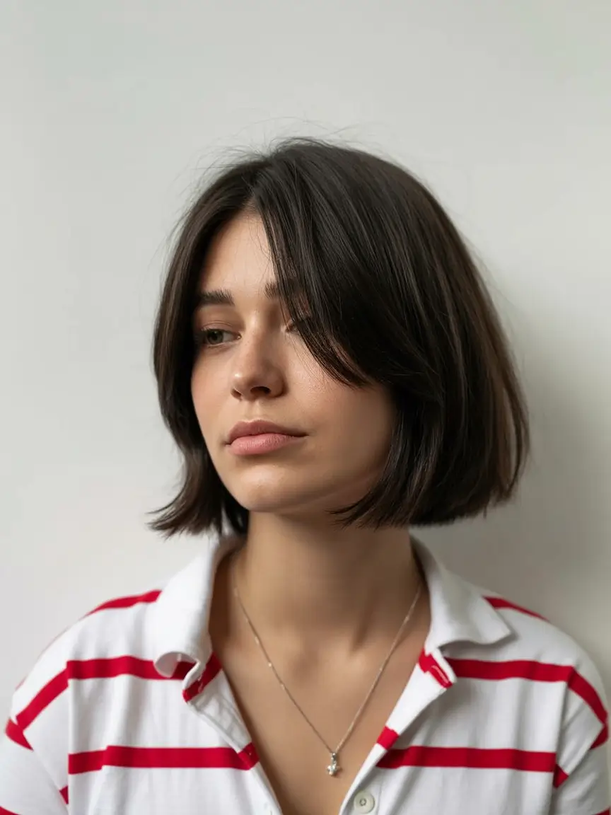 best spring short haircuts ideas 2026 Minimalist blunt short bob with clean center part