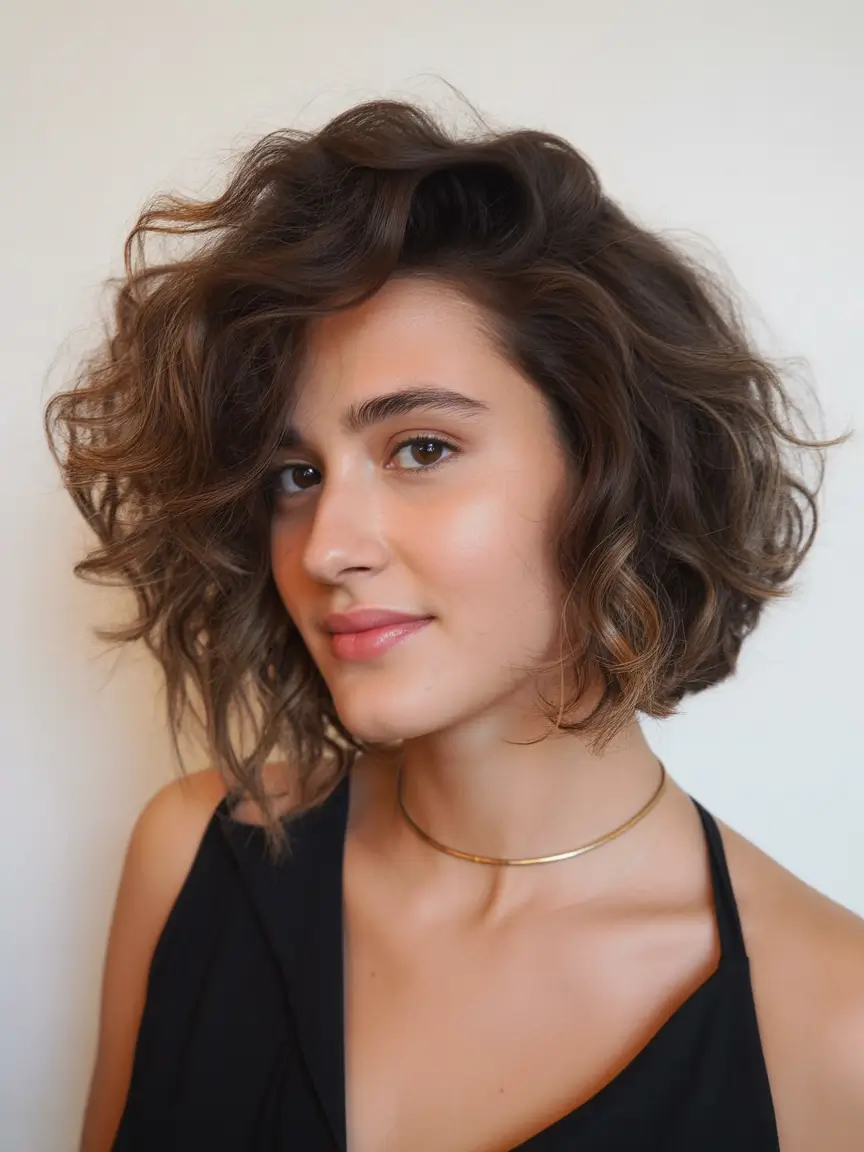 best spring short haircuts ideas 2026 Curly textured short bob with natural volume