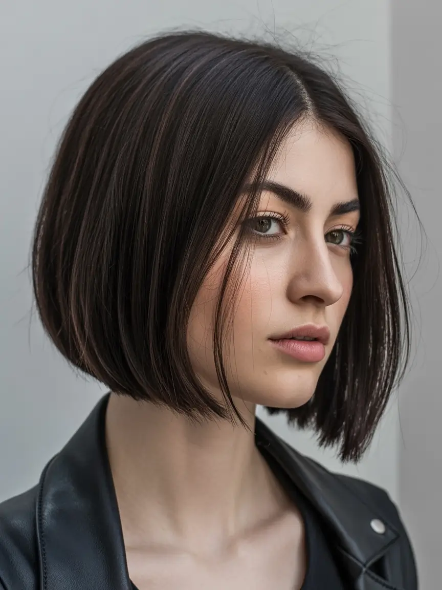 best spring short haircuts ideas 2026 Sleek angled short bob with sharp front length