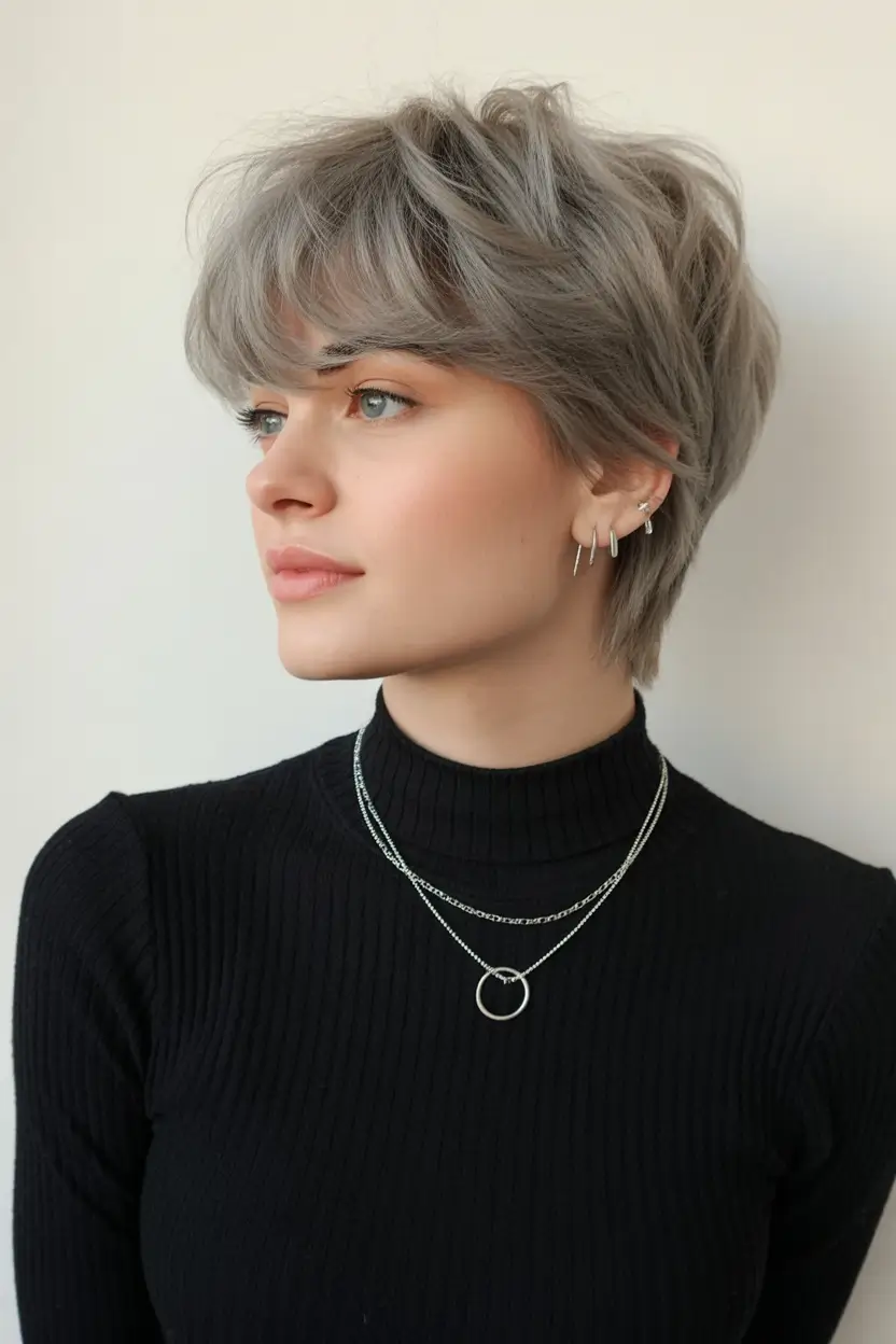 best spring short haircuts ideas 2026 Feathered silver pixie with short layered fringe