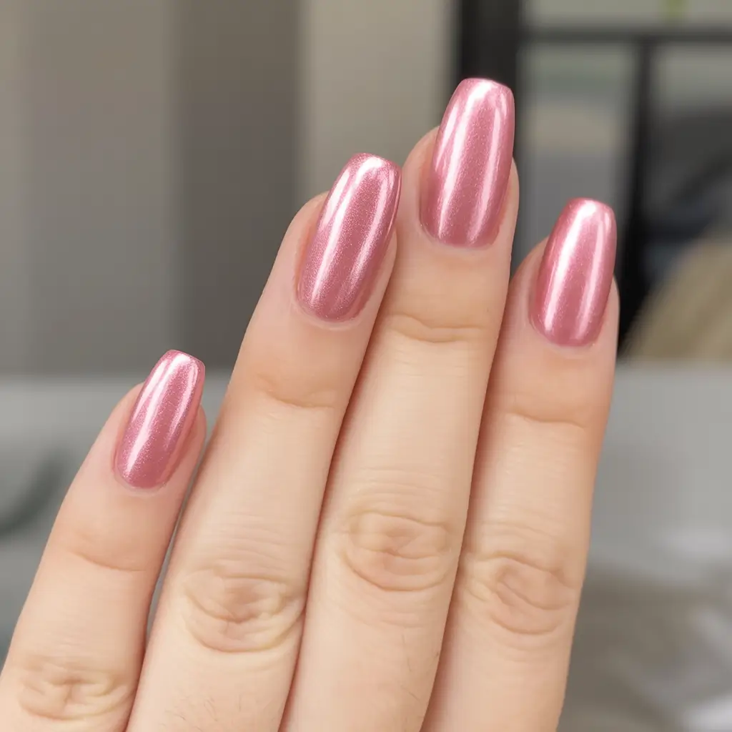 bold spring nails pink 2026 Rose Chrome Shine for a High Gloss 2026 Finish